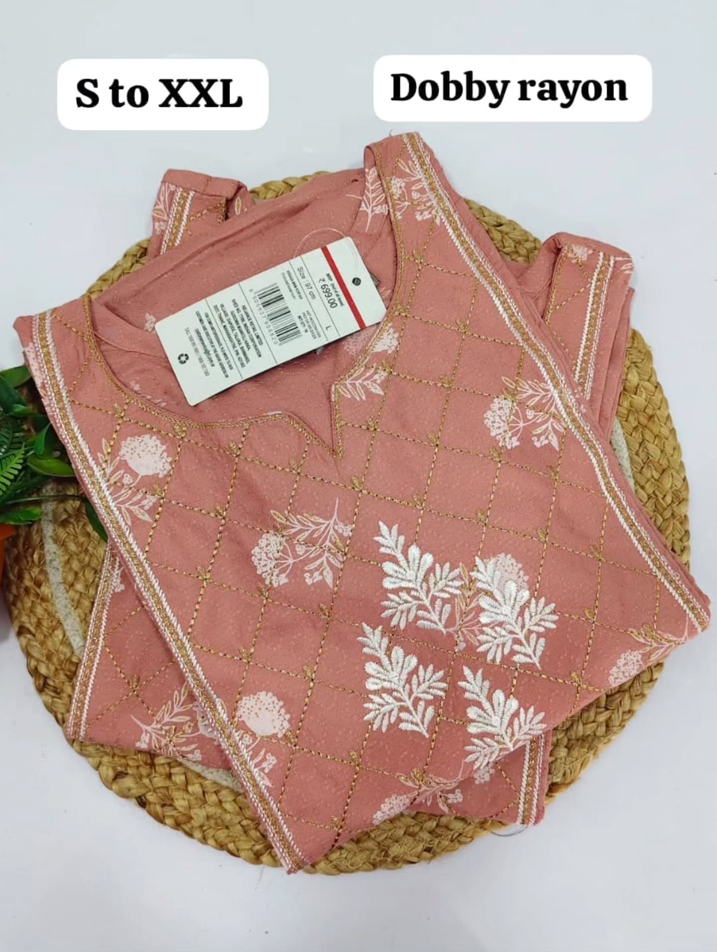 Peach embroidered dobby kurti from Chennai Kurti’s
